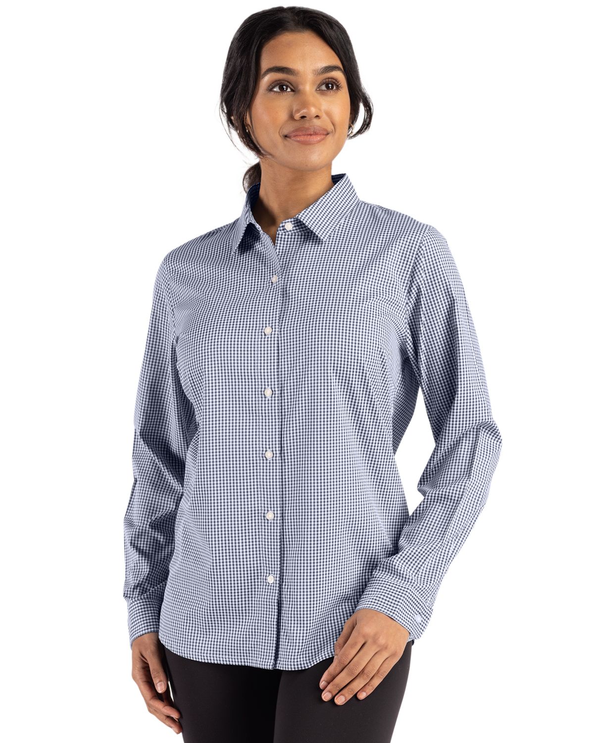 Cutter & Buck Women's Skyline Recycled Gingham Long Sleeve Spread Collar Dress Shirt-4