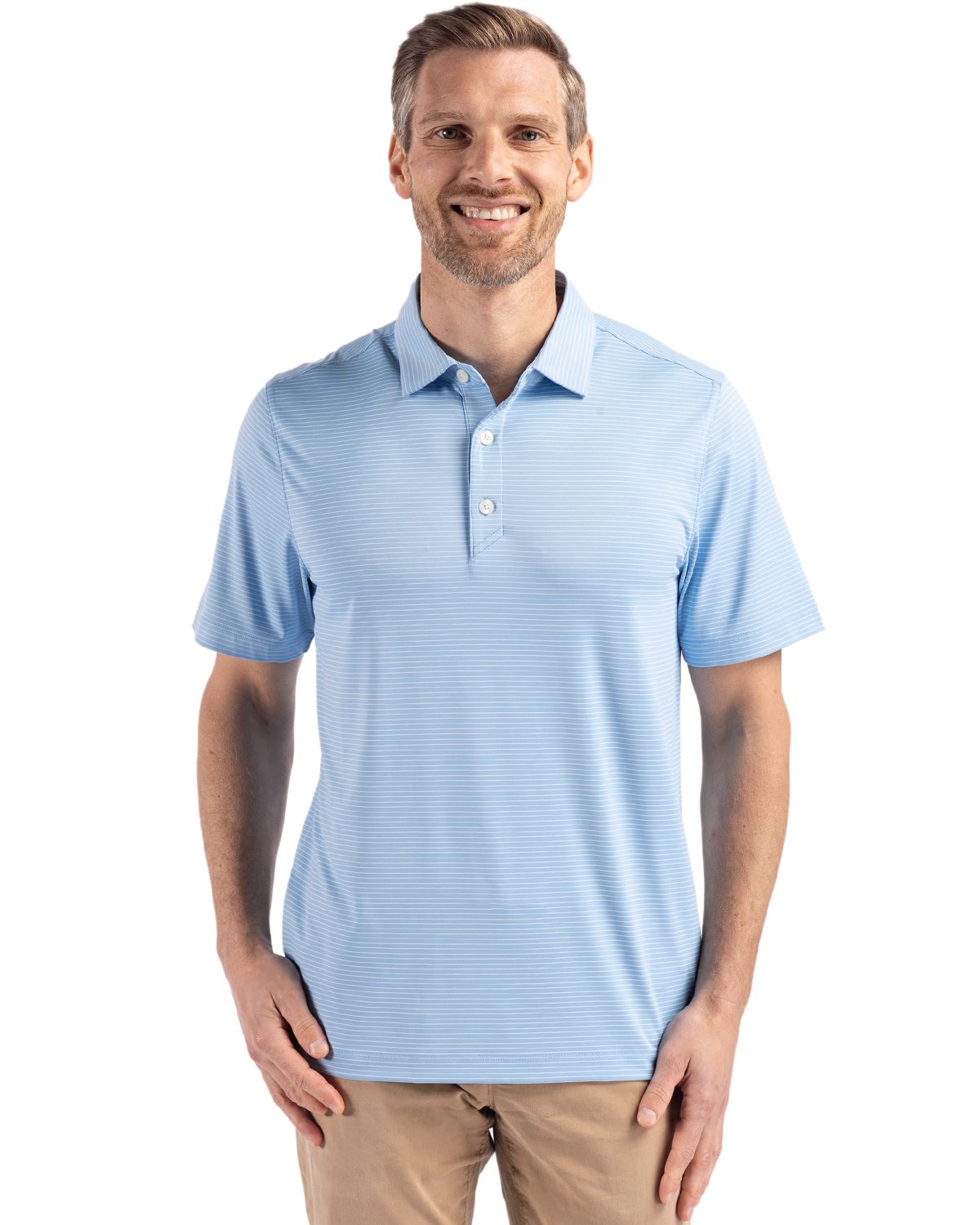 Cutter & Buck Men's Forge Recycled Fine Line Stripe Four-Way Stretch Polo-3