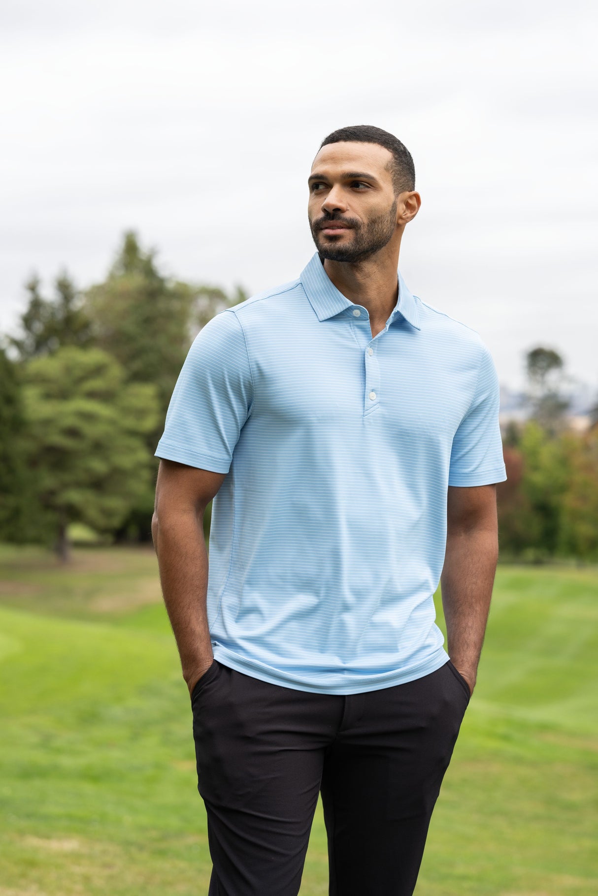 Cutter & Buck Men's Forge Recycled Fine Line Stripe Four-Way Stretch Polo-6