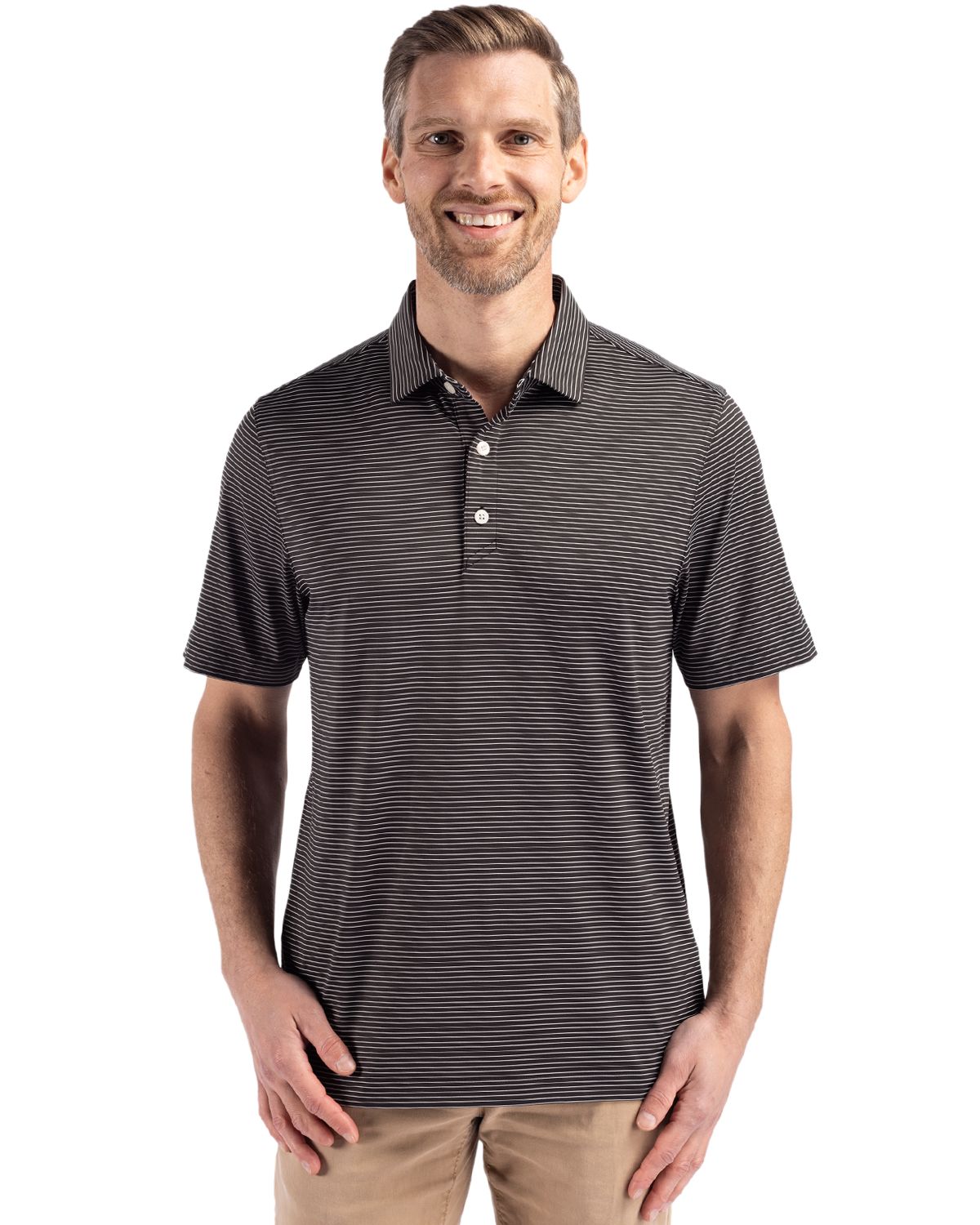 Cutter & Buck Men's Forge Recycled Fine Line Stripe Four-Way Stretch Polo-8
