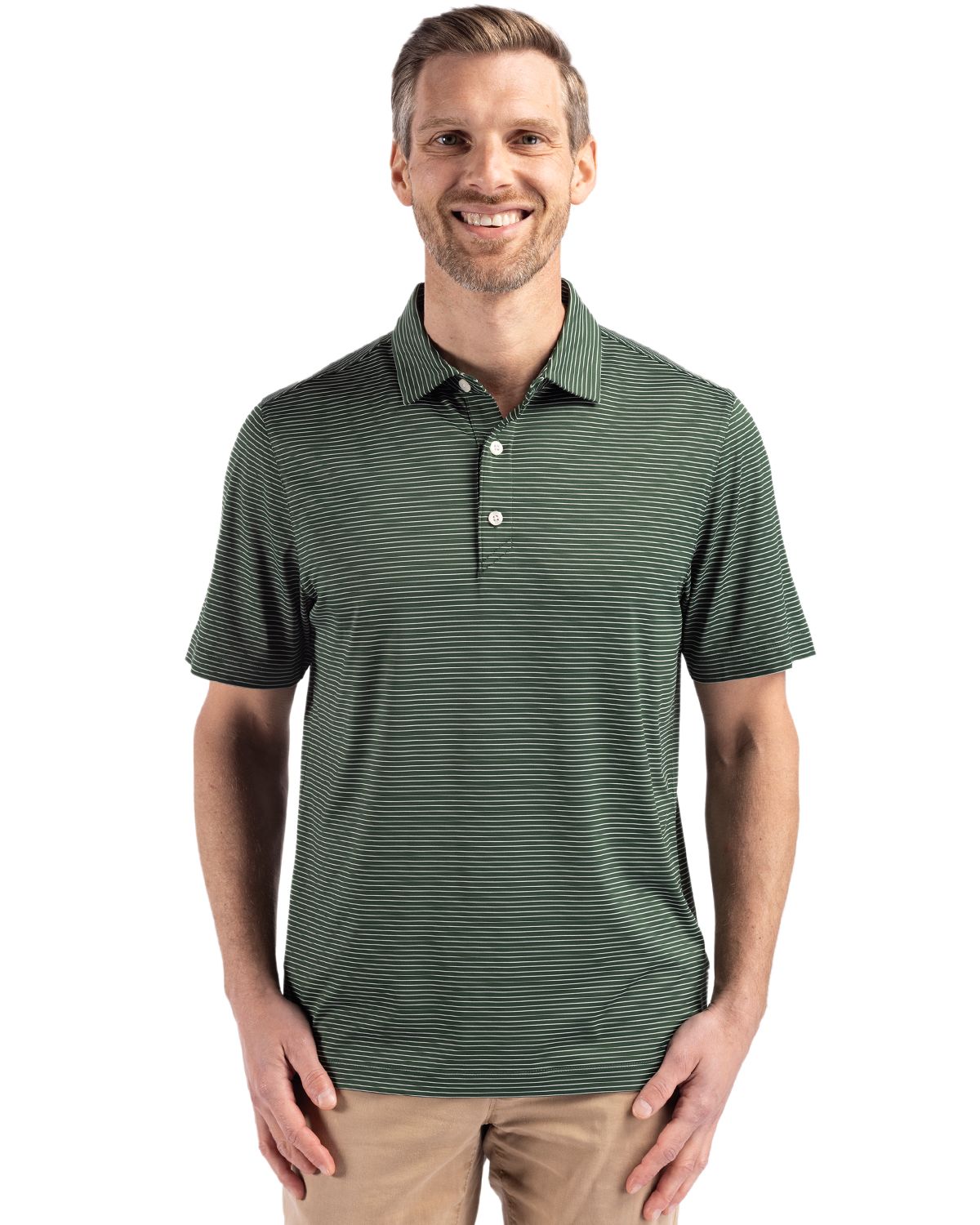 Cutter & Buck Men's Forge Recycled Fine Line Stripe Four-Way Stretch Polo-4