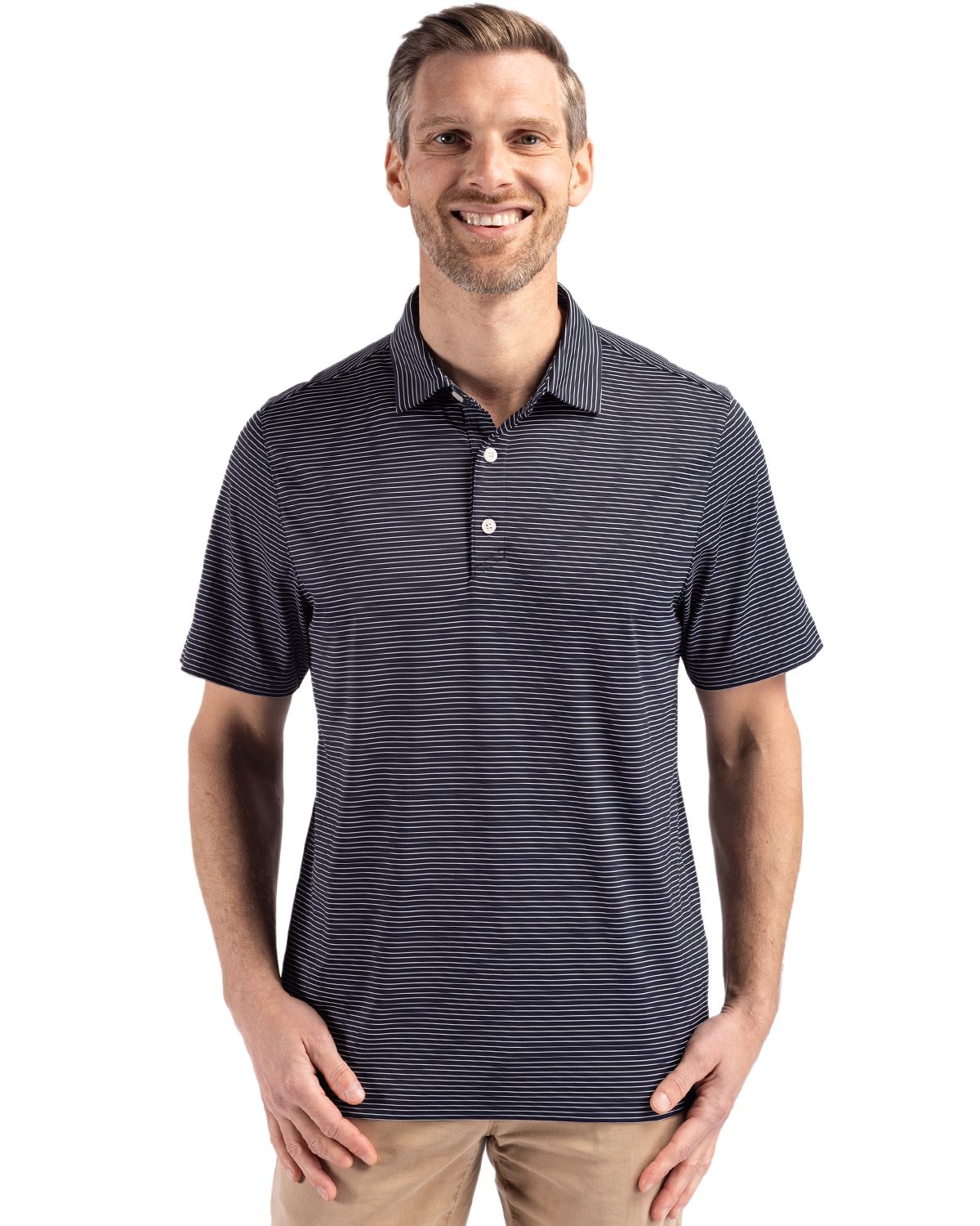 Cutter & Buck Men's Forge Recycled Fine Line Stripe Four-Way Stretch Polo-5