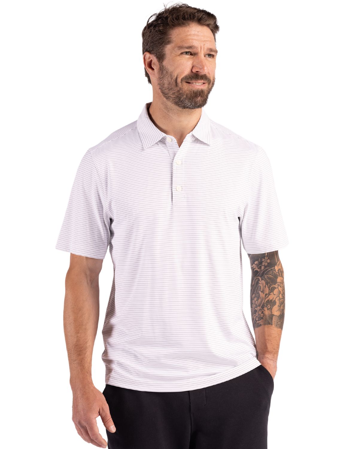 Cutter & Buck Men's Forge Recycled Fine Line Stripe Four-Way Stretch Polo-4