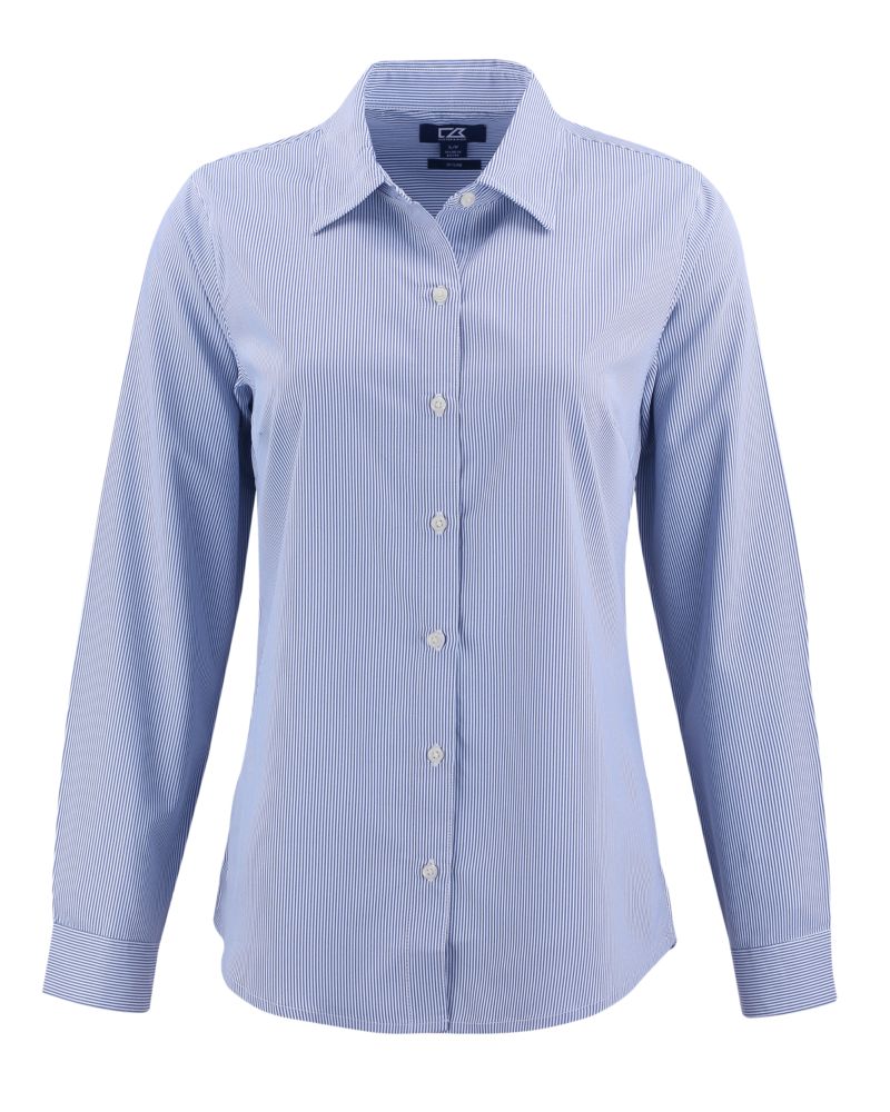 Cutter & Buck Women's Skyline Recycled Pinstripe Long Sleeve Spread Collar Dress Shirt-5