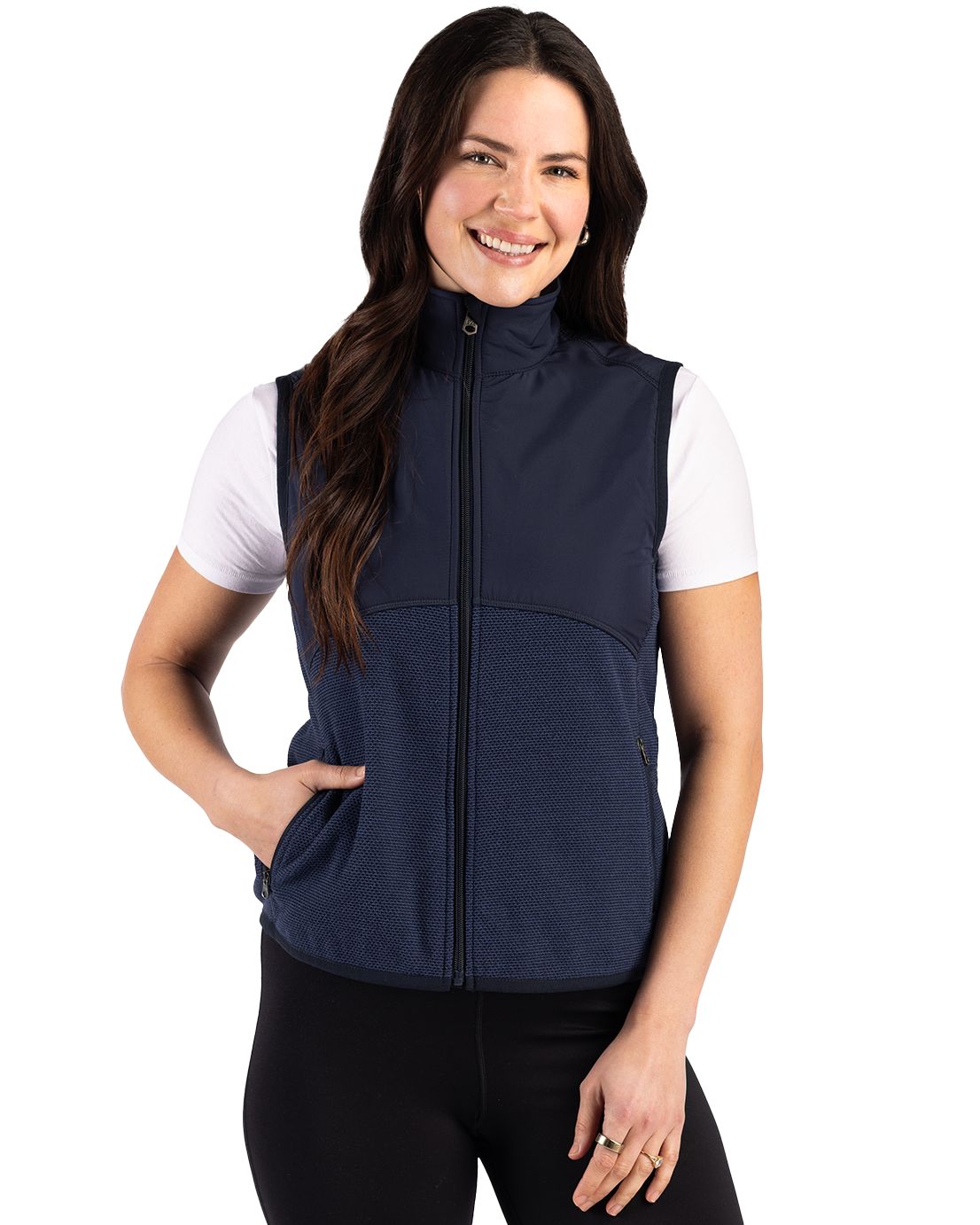 Cutter & Buck Women's Hunts Point Recycled Fleece Hybrid Full Zip Vest-4
