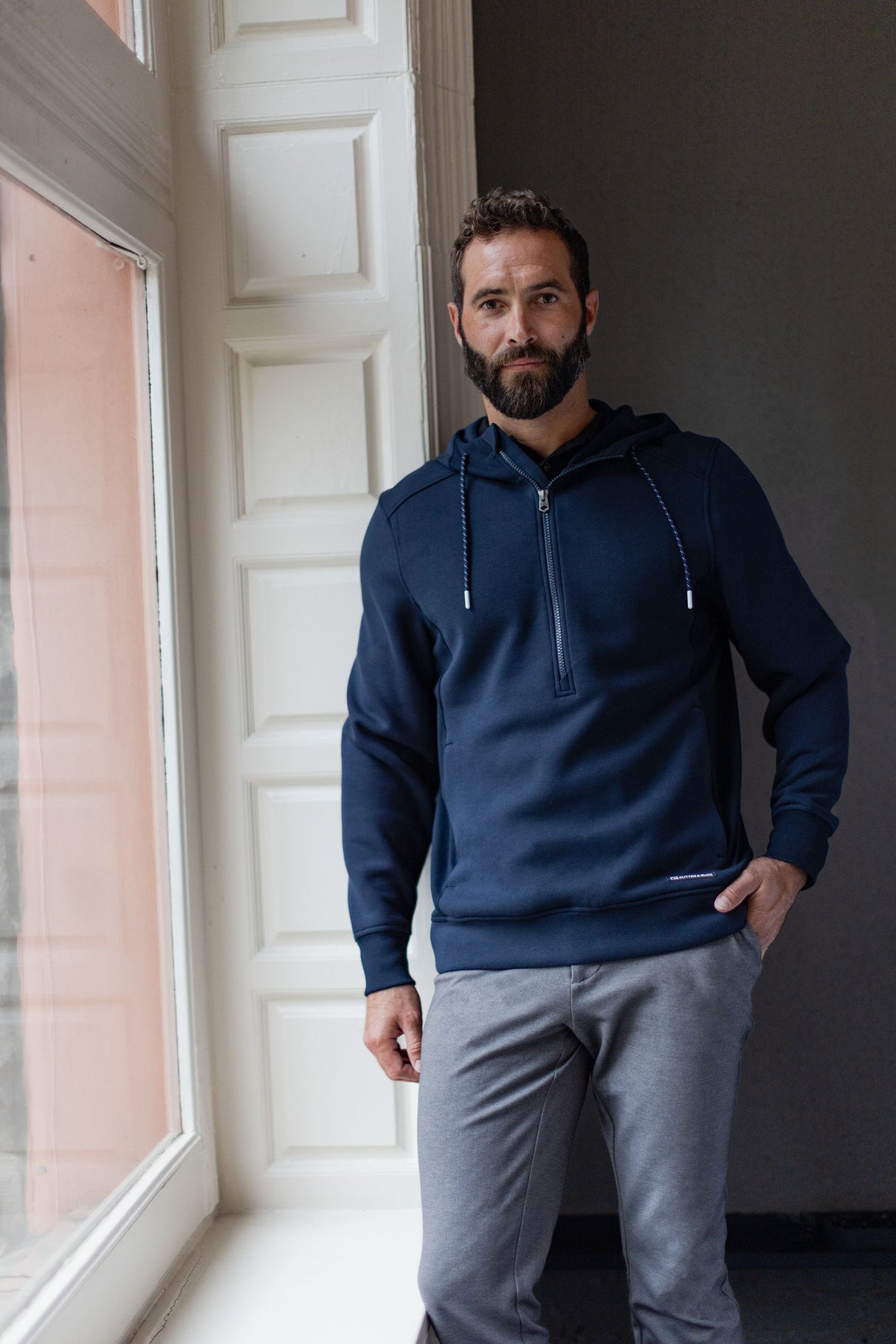 Cutter & Buck Men's Roam Recycled Buttery-Soft Knit Half Zip Hooded Pullover-8