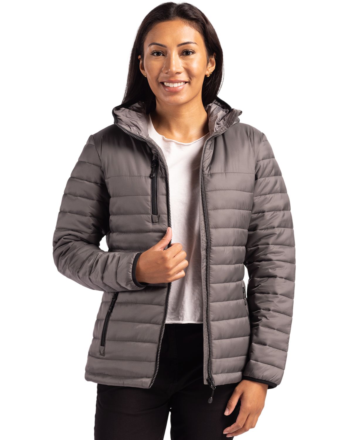 Clique Women's Valhalla Recycled Insulated Puffer Full Zip Hooded Jacket-3