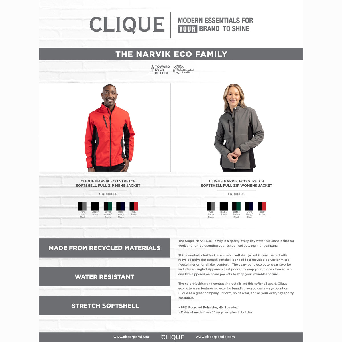 Clique Men's Narvik Recycled Colorblock Stretch Softshell Full Zip Jacket-1
