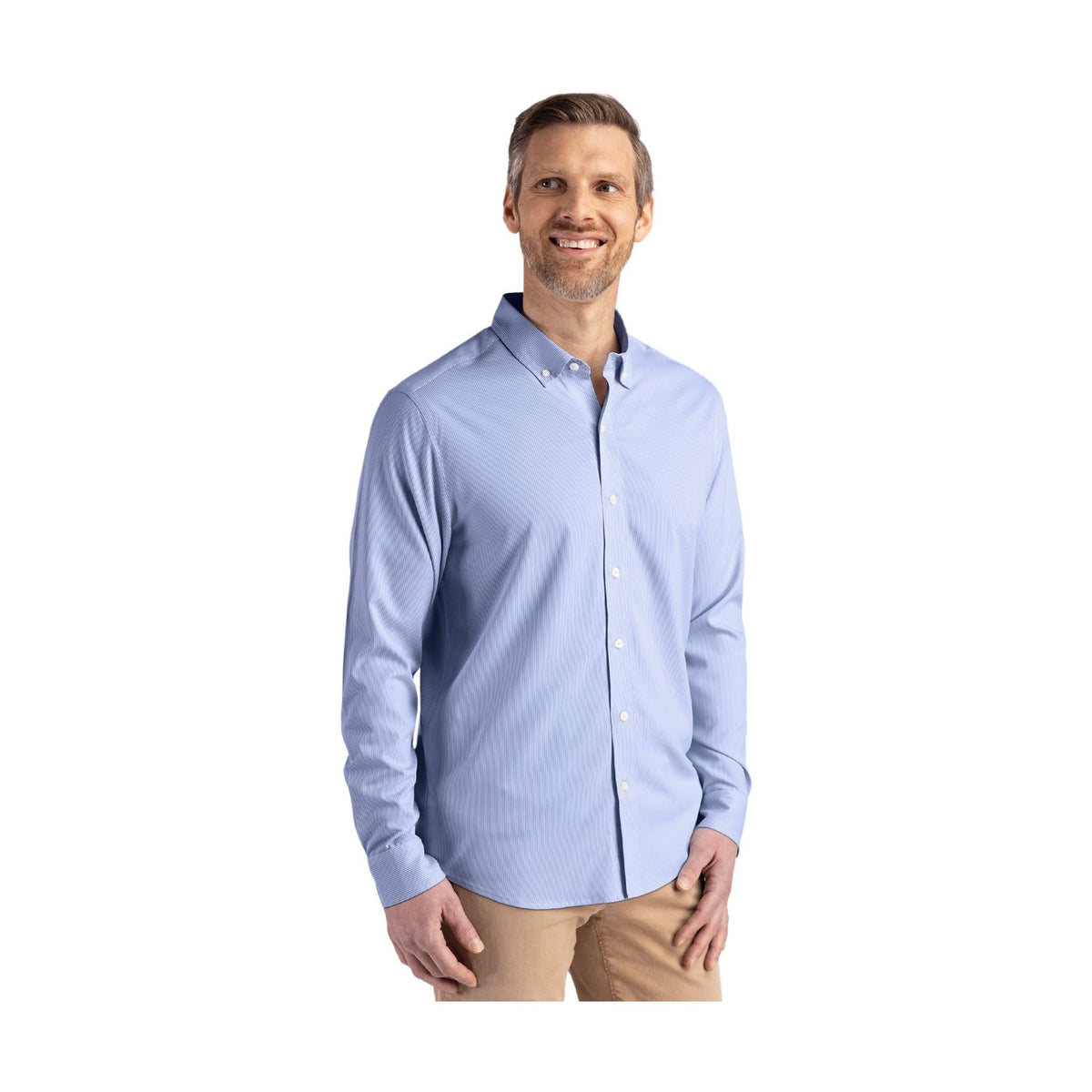 Cutter & Buck Men's Skyline Recycled Pinstripe Long Sleeve Button Down Dress Shirt-7