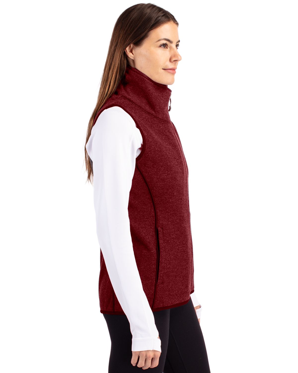 Cutter & Buck Women's Mainsail Sweater-Knit Full Zip Asymmetrical Vest-3