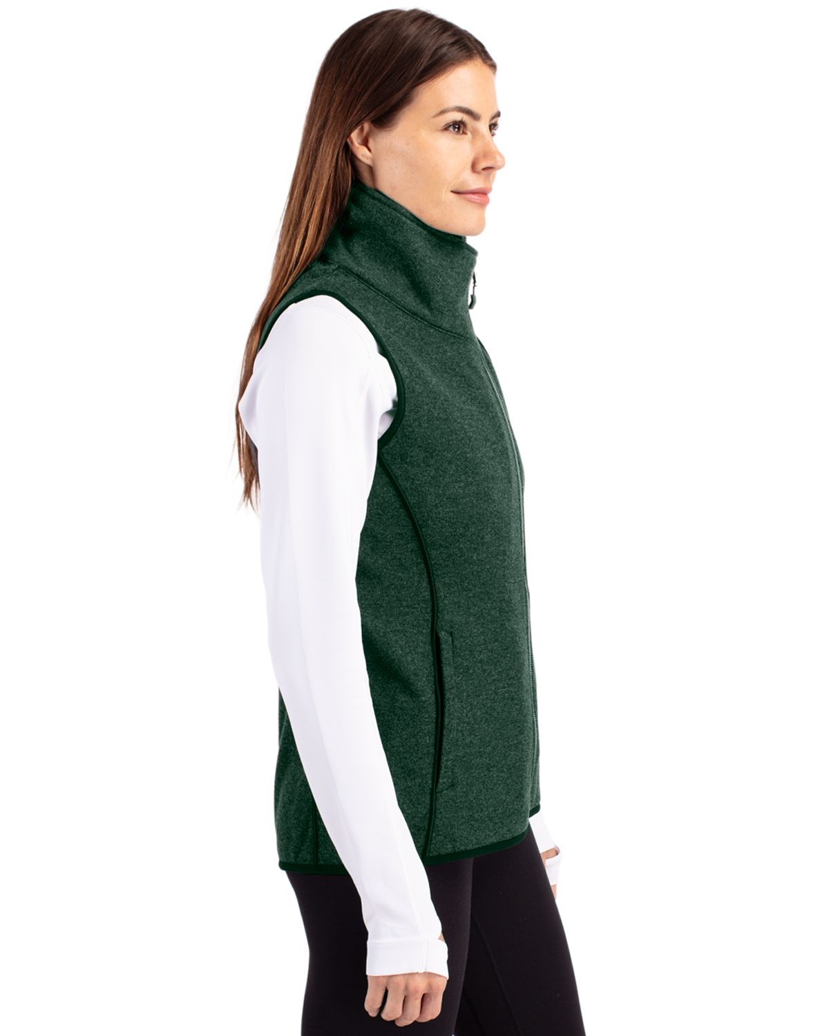 Cutter & Buck Women's Mainsail Sweater-Knit Full Zip Asymmetrical Vest-3