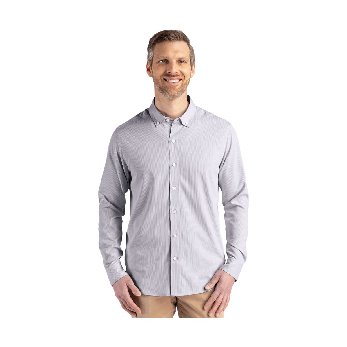 Cutter & Buck Men's Skyline Recycled Pinstripe Long Sleeve Button Down Dress Shirt-4