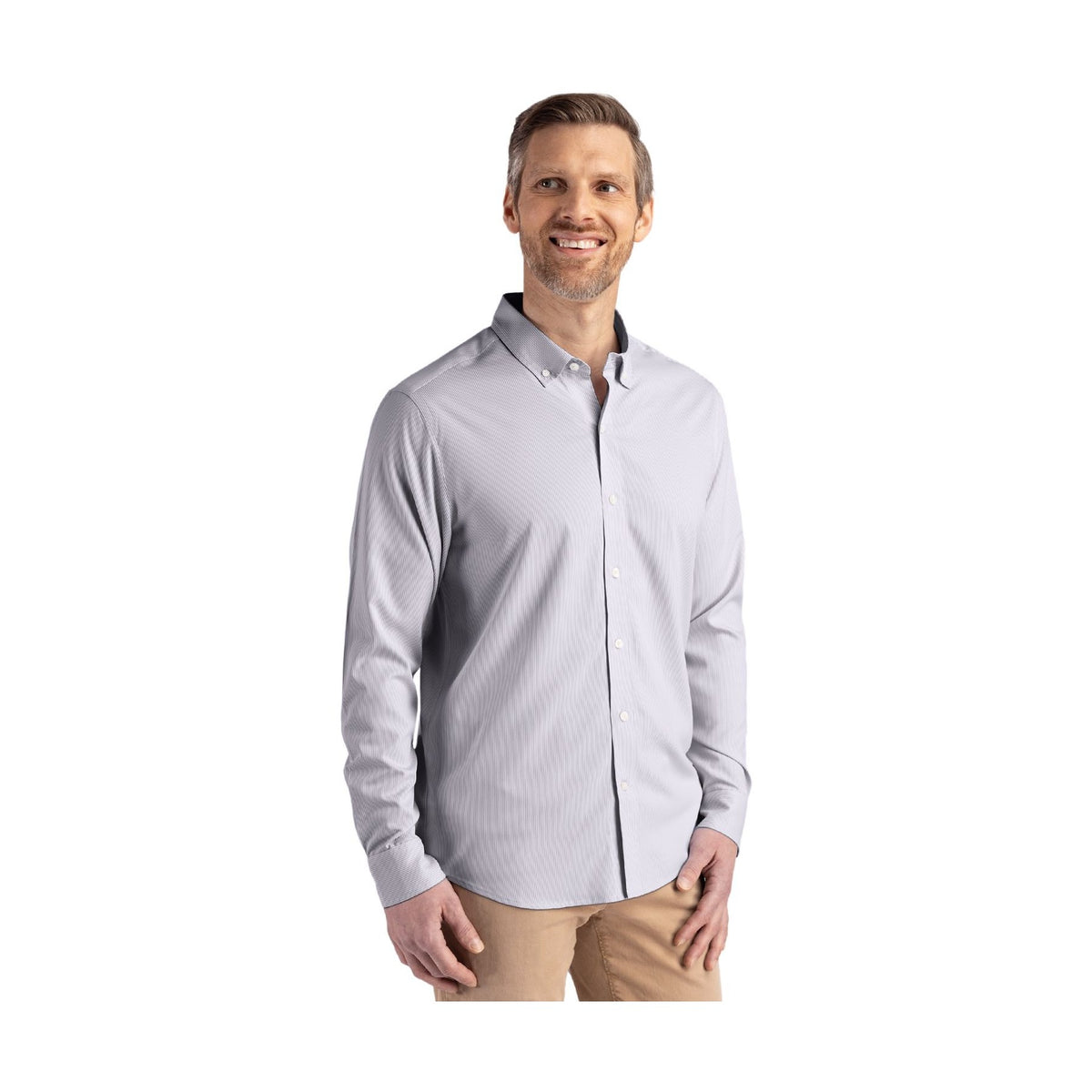 Cutter & Buck Men's Skyline Recycled Pinstripe Long Sleeve Button Down Dress Shirt-6