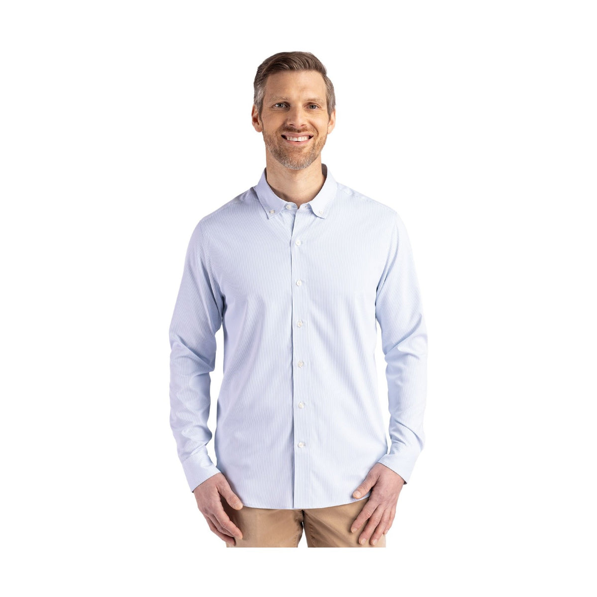 Cutter & Buck Men's Skyline Recycled Pinstripe Long Sleeve Button Down Dress Shirt-6