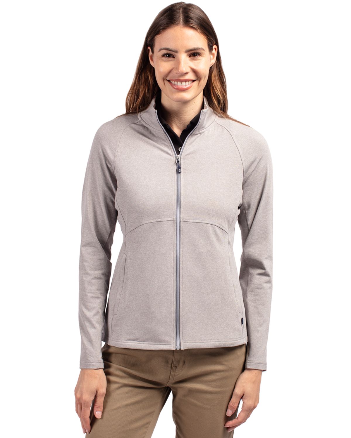 Cutter & Buck Women's Adapt Recycled Soft Knit Stretch Heathered Full Zip Jacket-9