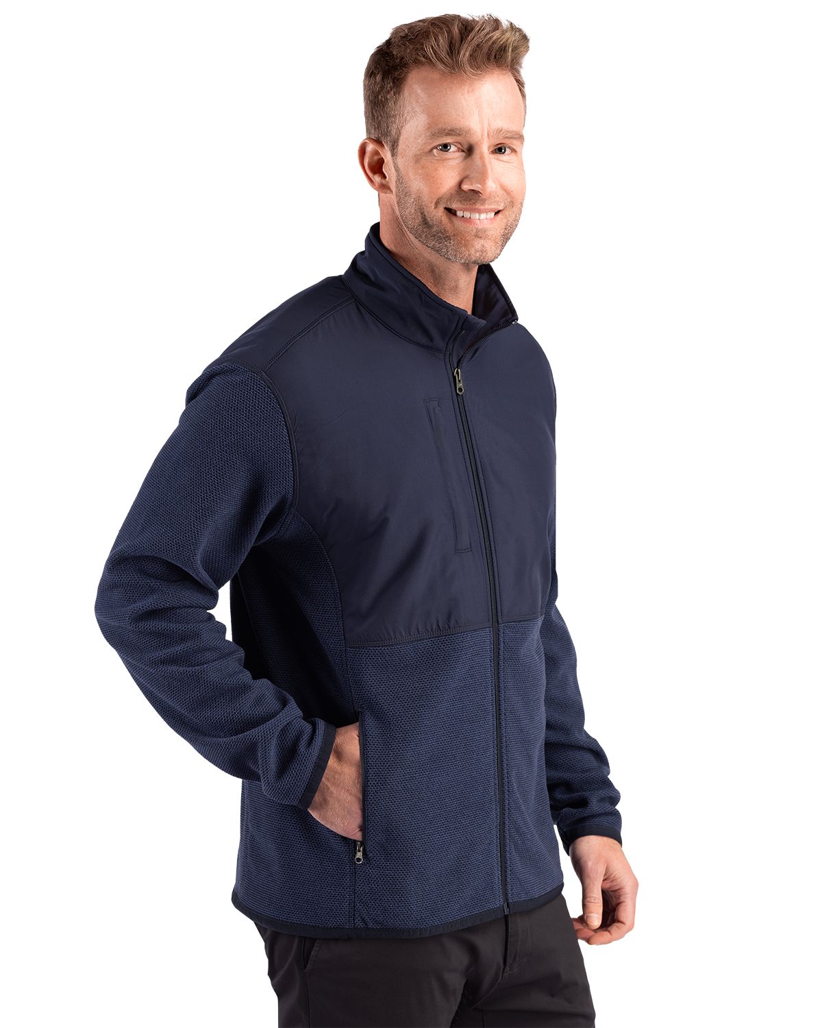 Cutter & Buck Men's Hunts Point Recycled Fleece Hybrid Full Zip Jacket-3