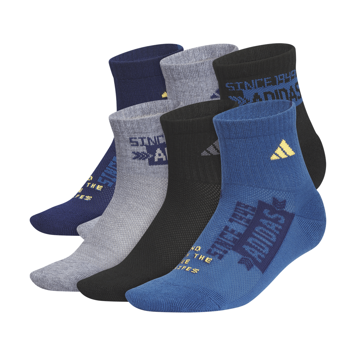 adidas Youth Cushioned Graphic 6-Pack Quarter Sock Unisex Accessories Socks