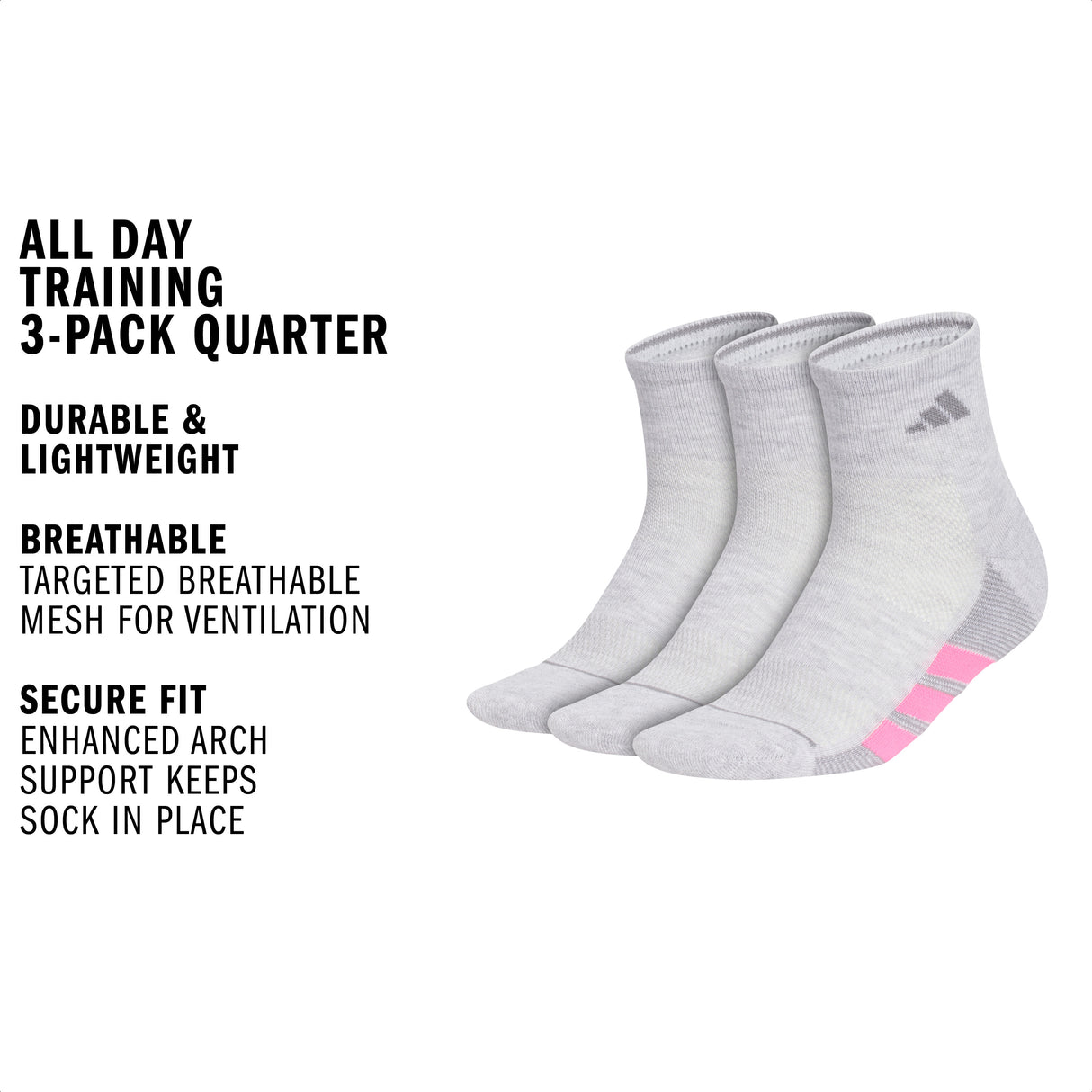 adidas Women's All Day Training 3-Pack Quarter Sock-2