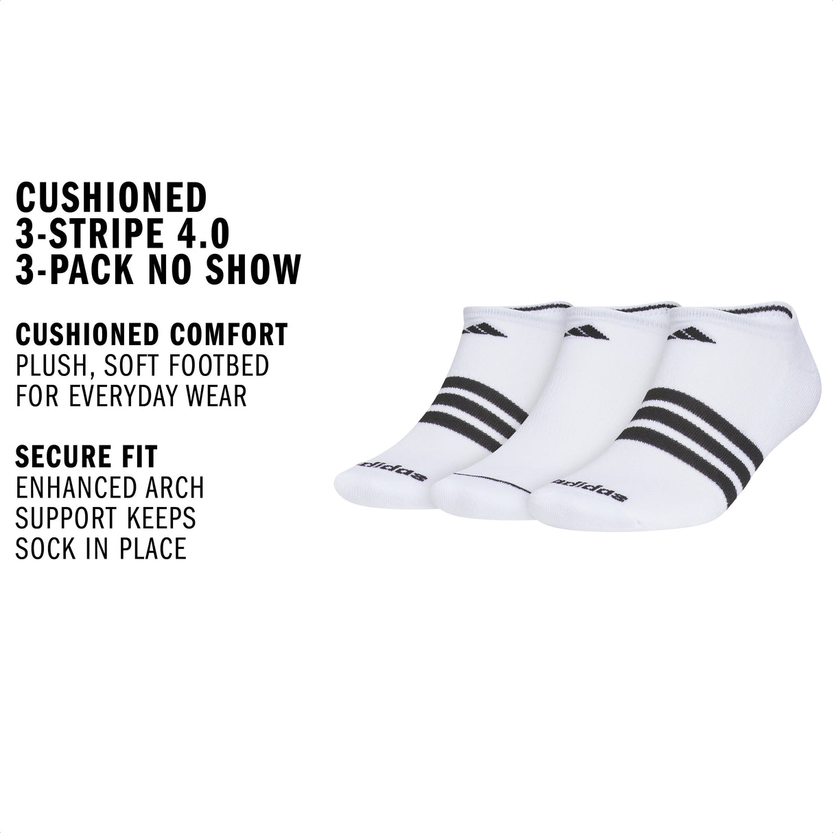 adidas Men's Cushioned 3-Stripe 4.0 3-Pack No Show Sock-2