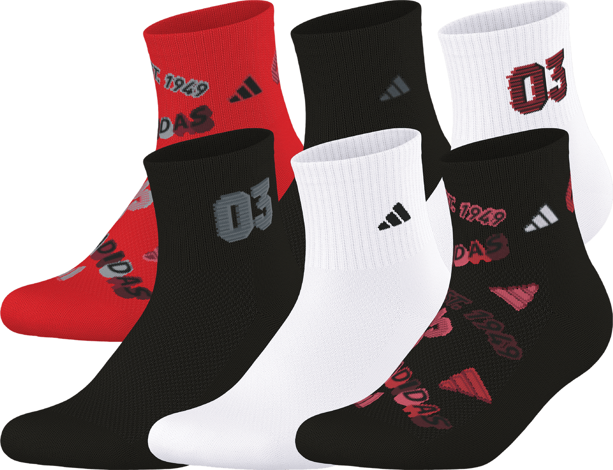 adidas Youth Cushioned Graphic 2.0 6-Pack Quarter Sock-1