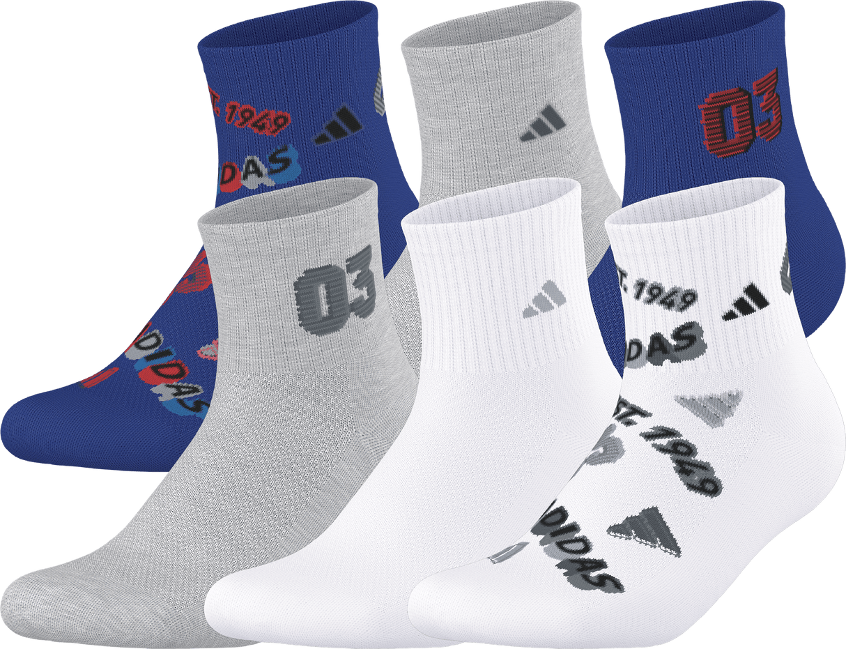 adidas Youth Cushioned Graphic 2.0 6-Pack Quarter Sock-1