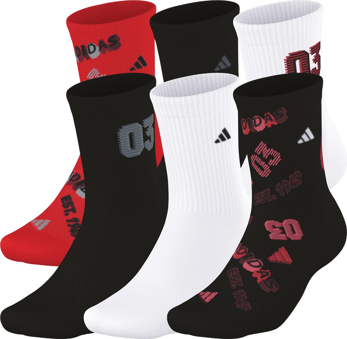 adidas Youth Cushioned Mixed 5.0 6-Pack Crew Sock-1