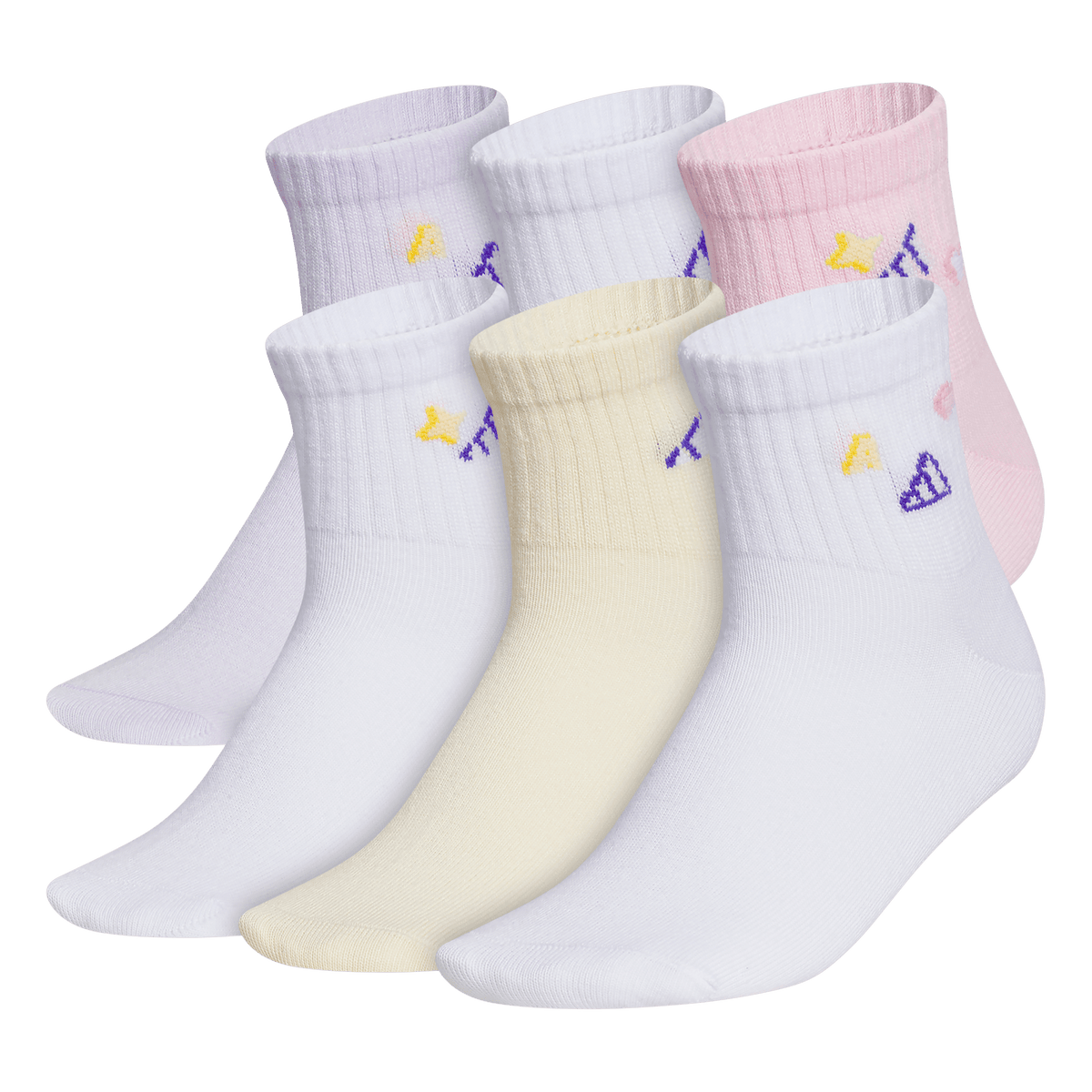 adidas Girl's Charm Fashion 6-Pack Quarter Sock-1