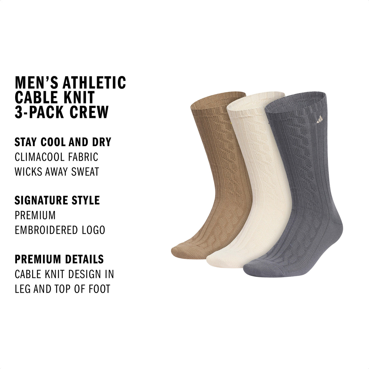 adidas Men's Athletic Cable Knit 3-Pack Crew-2