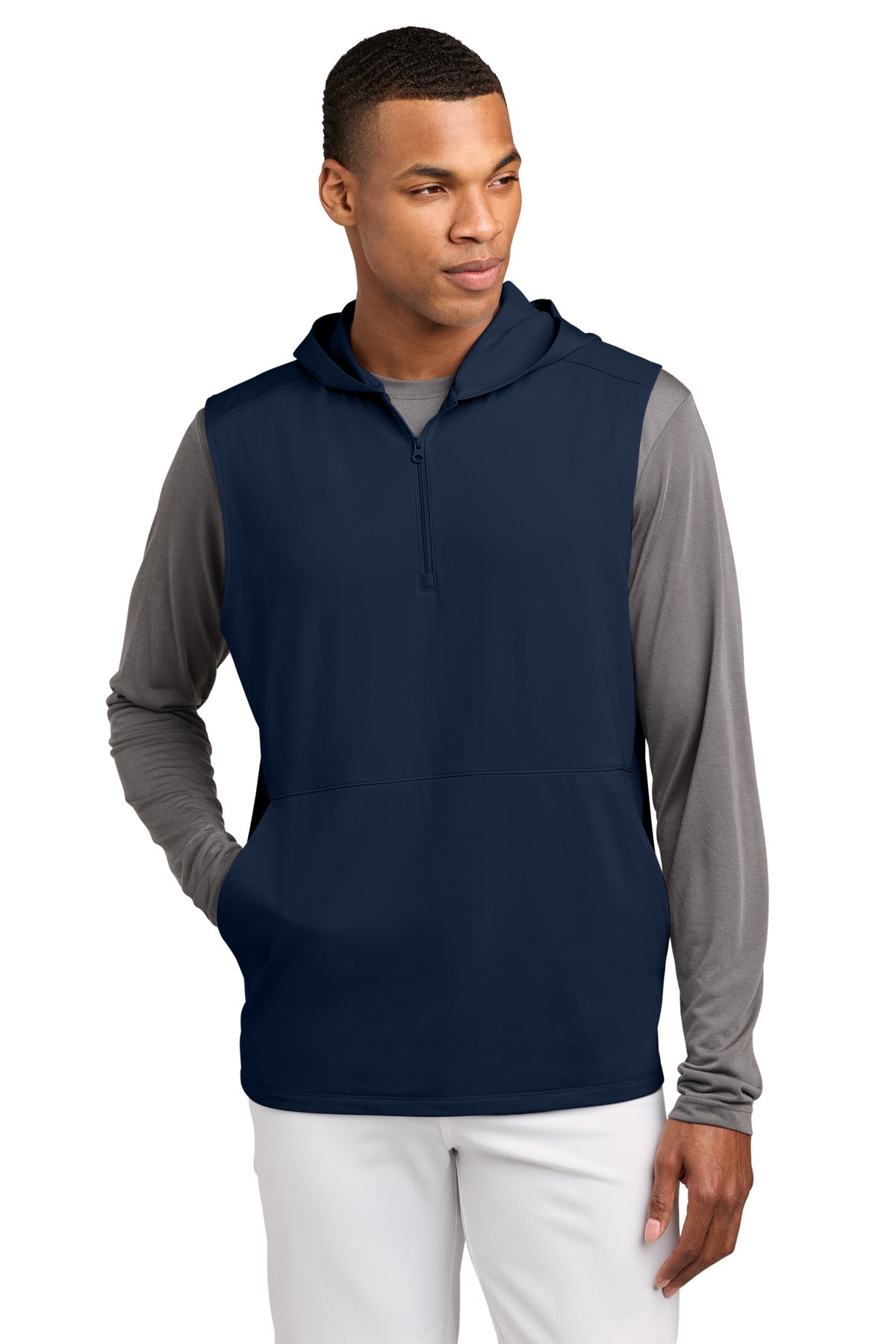 Sport-Tek Men's Sport-Wick Stretch Sleeveless Hooded 1/4-Zip ST858