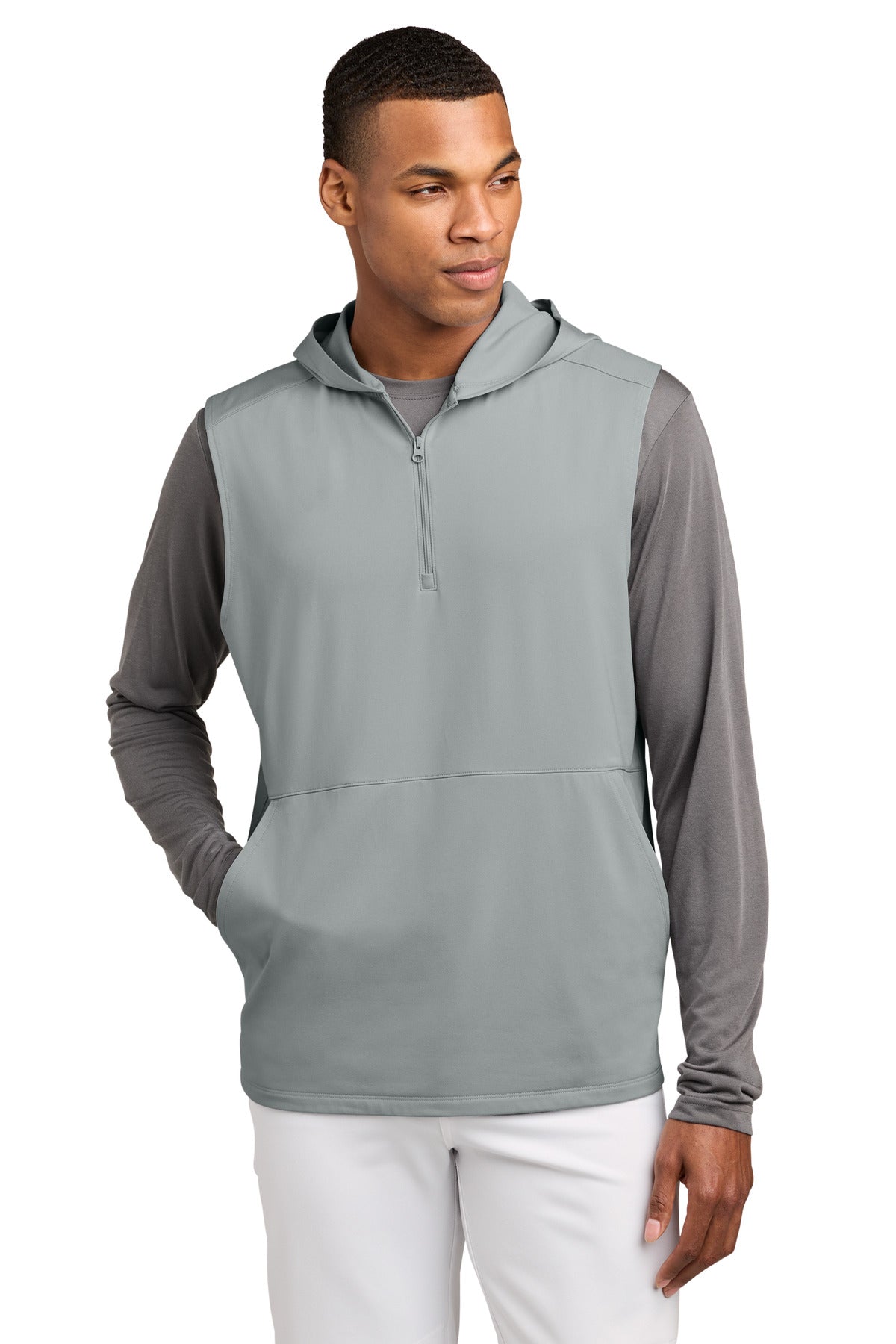 Sport-Tek Men's Sport-Wick Stretch Sleeveless Hooded 1/4-Zip ST858