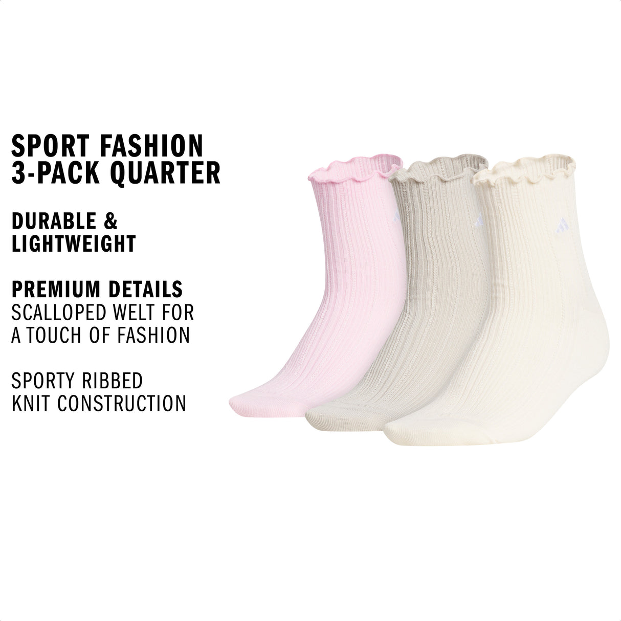 adidas Women's Performance Ruffle 3-Pack Quarter Sock-2