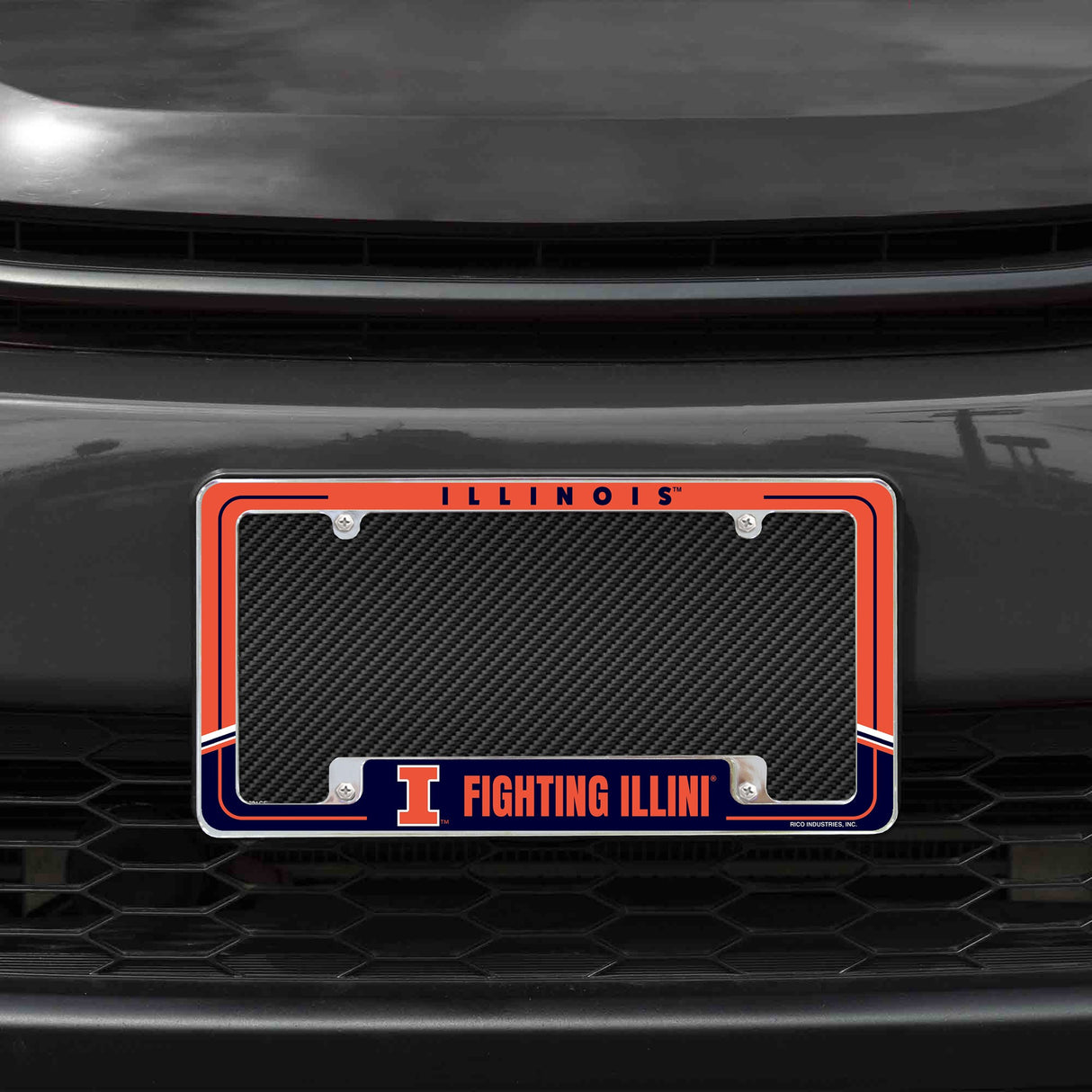 Rico Industries NCAA Illinois Fighting Illini Two-Tone 12" x 6" Chrome License Plate Frame-1