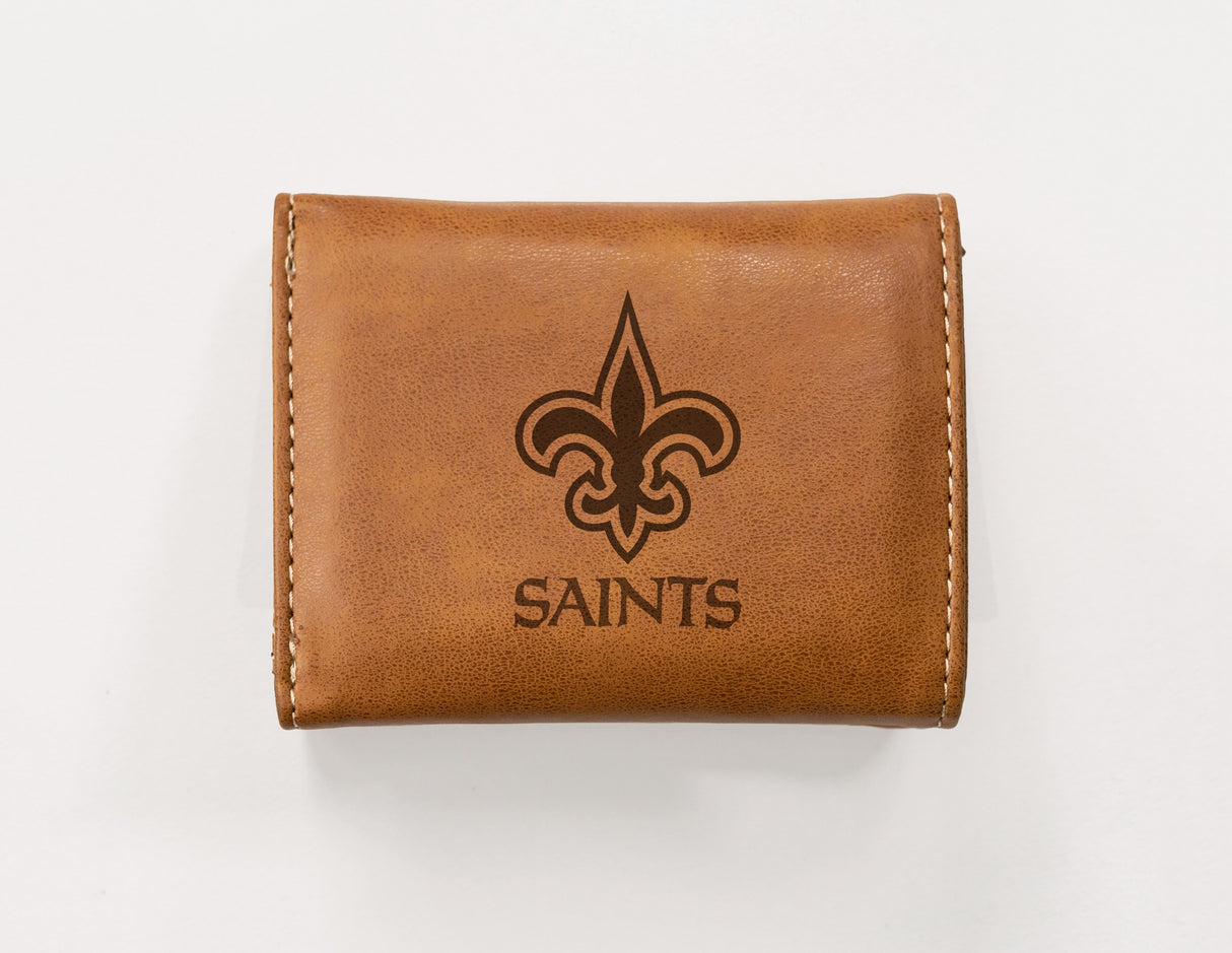 Rico Industries NFL New Orleans Saints Laser Engraved Faux Leather Trifold Wallet-1