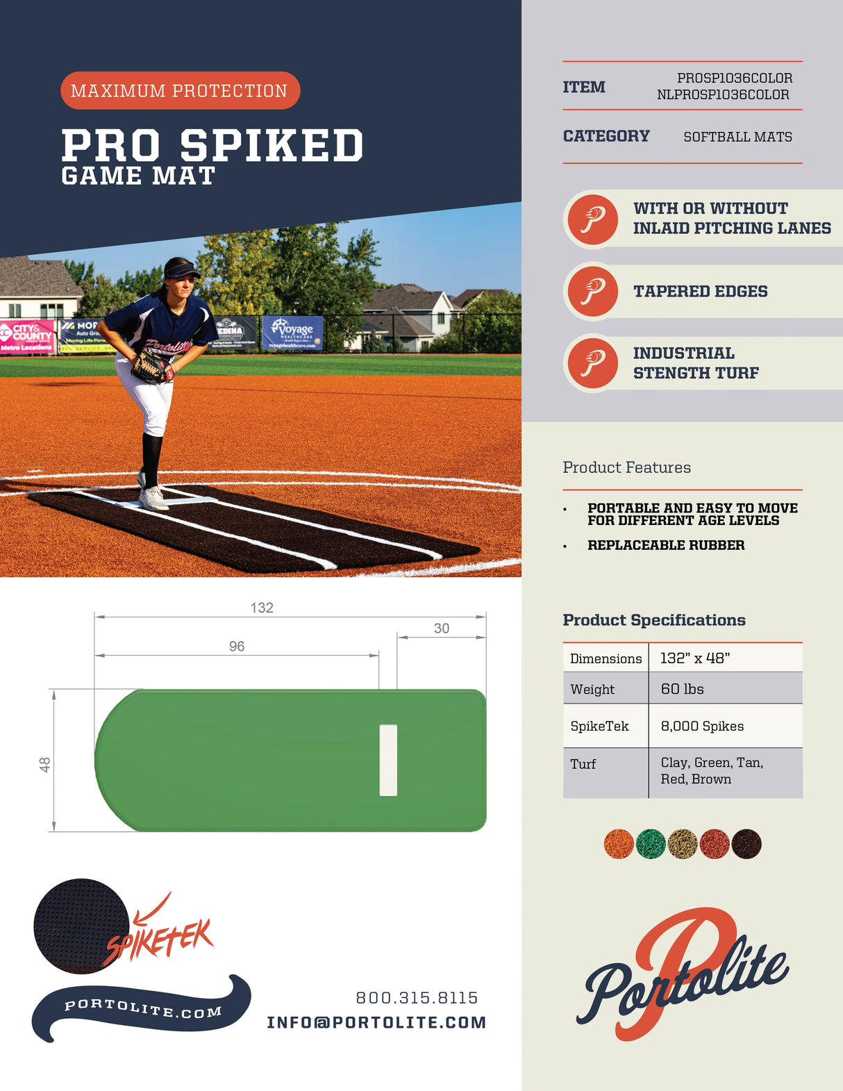 Portolite Baseball Pro Spiked Game Mat with No Lines-4
