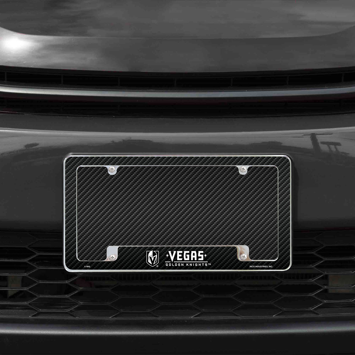 Rico Industries NHL Vegas Golden Knights Black 12" x 6" Chrome License Plate Frame-1