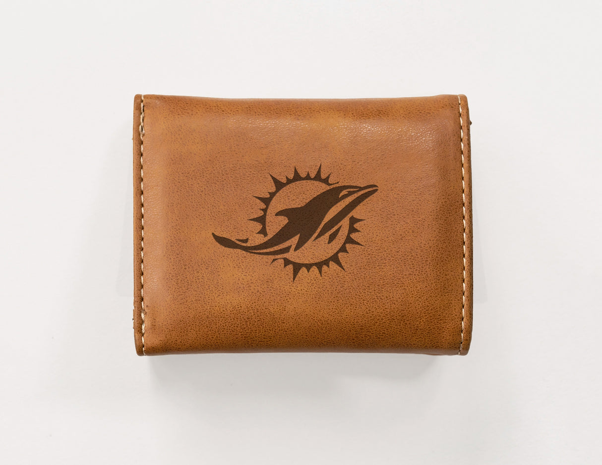 Rico Industries NFL Miami Dolphins Laser Engraved Faux Leather Trifold Wallet-1