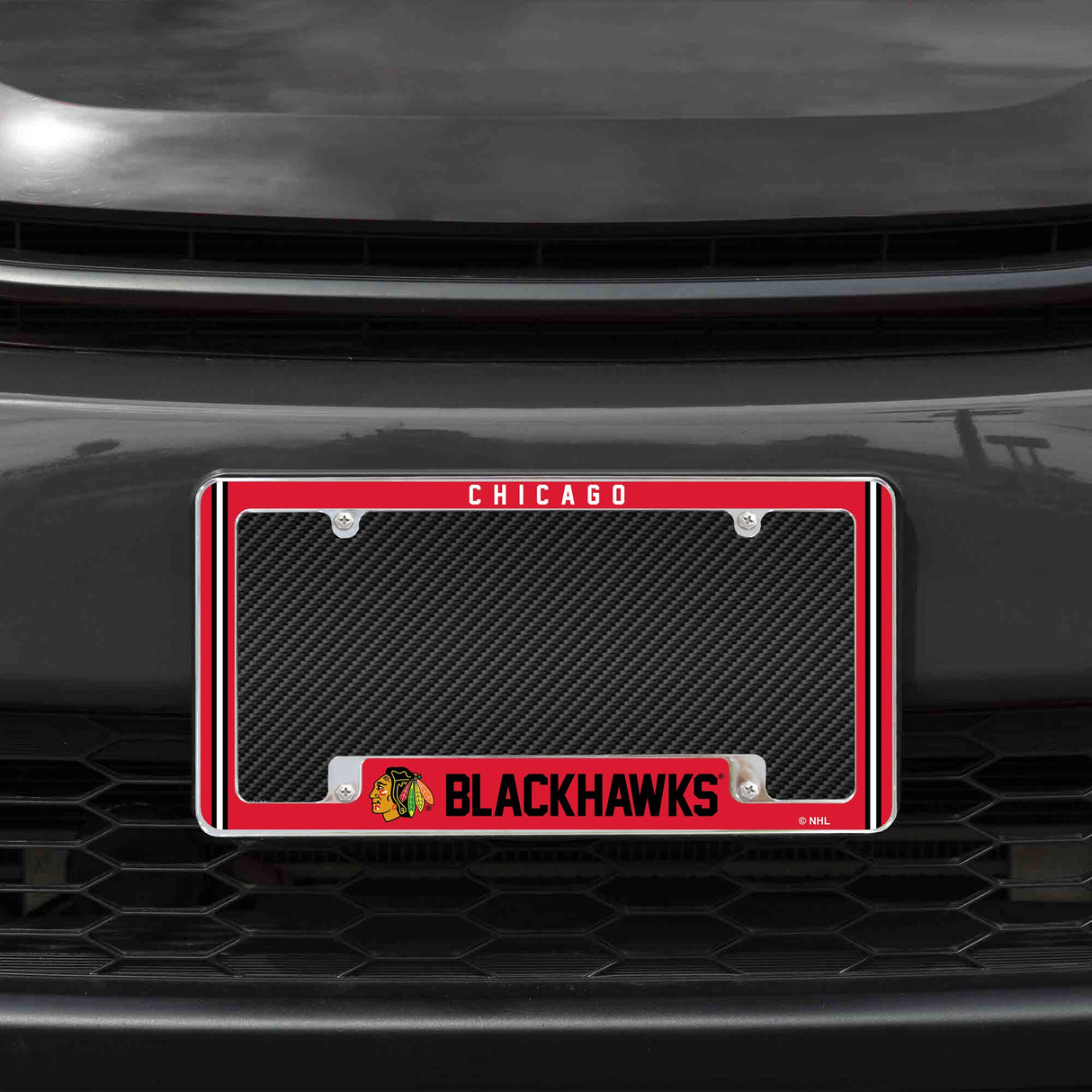 Rico Industries NHL Chicago Blackhawks Classic 12" x 6" Chrome License Plate Frame-1
