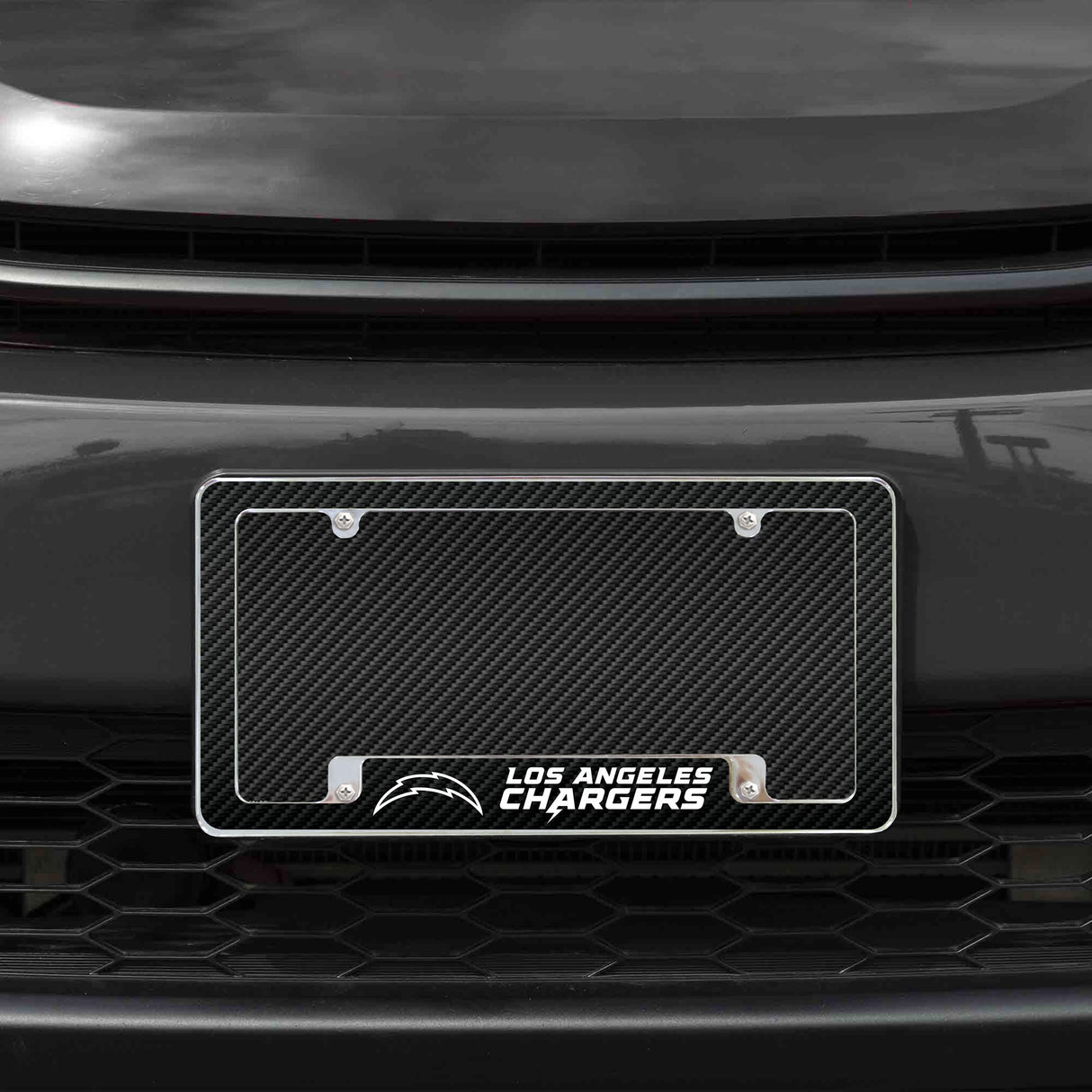 Rico Industries NFL Los Angeles Chargers Black 12" x 6" Chrome License Plate Frame-1