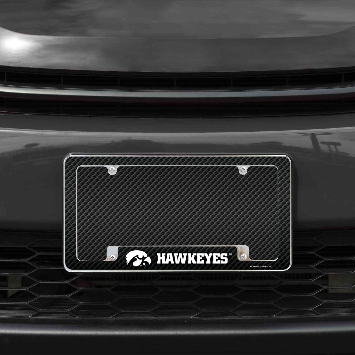 Rico Industries NCAA Iowa Hawkeyes Carbon Fiber 12" x 6" Chrome License Plate Frame-1
