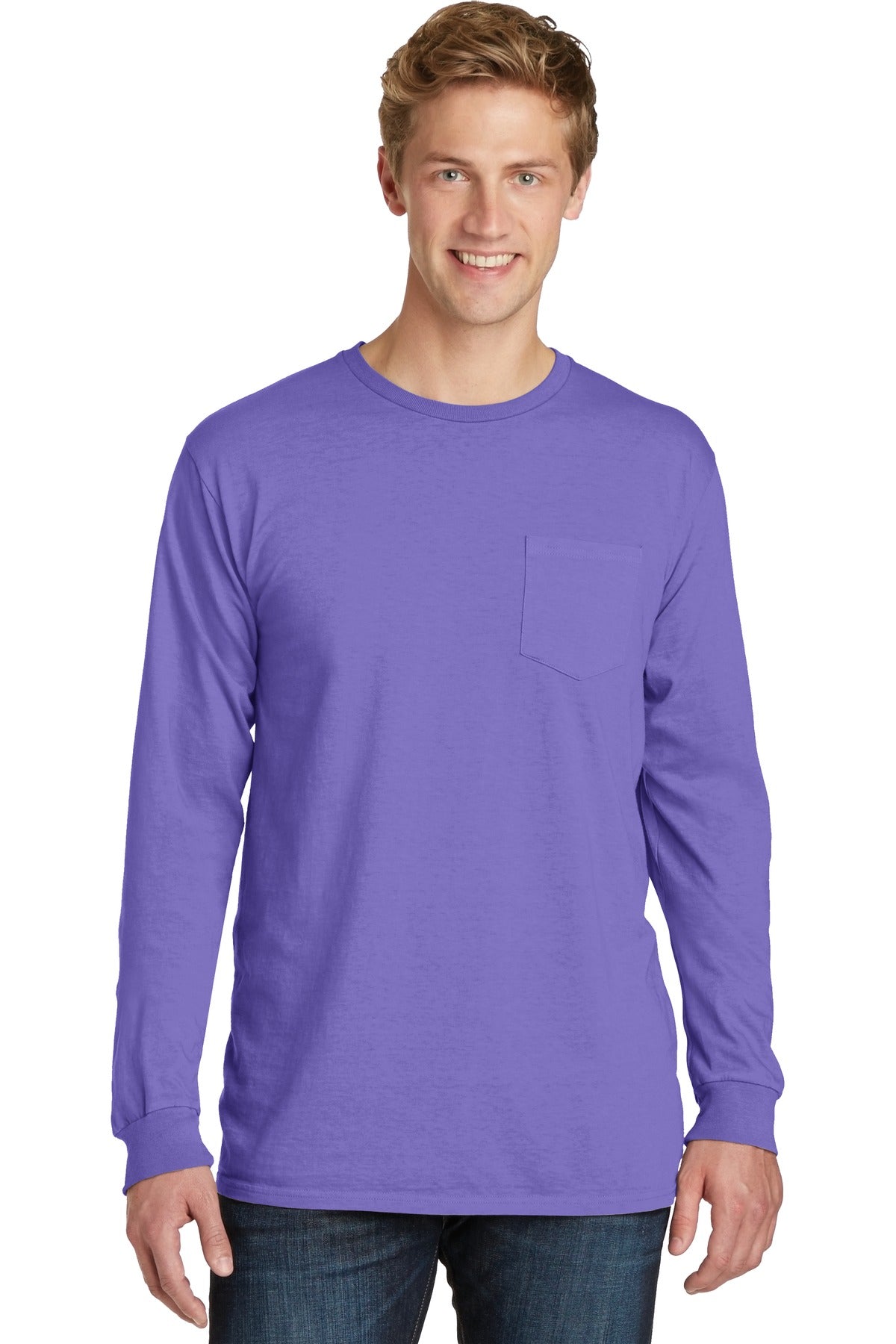 Port & Company Men's Beach Wash Garment-Dyed Long Sleeve Pocket Tee Mens Apparel Shirts & Tops