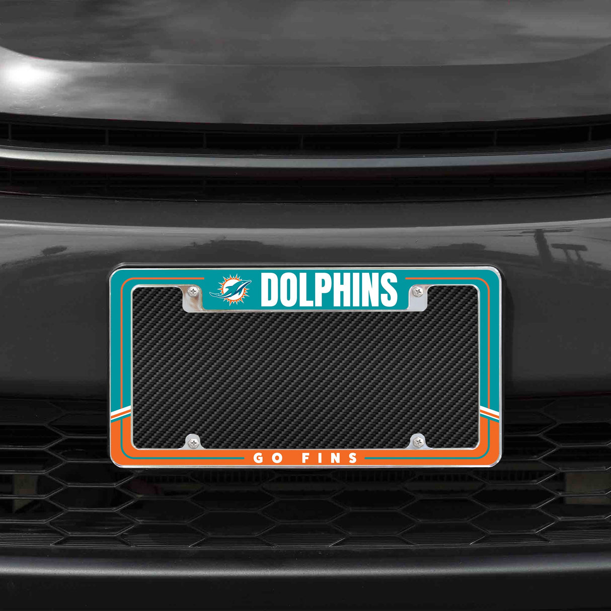Rico Industries NFL Miami Dolphins Two-Tone 12" x 6" Chrome License Plate Frame-1