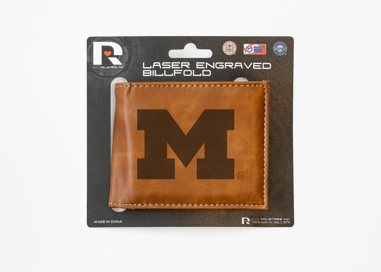 Rico Industries NCAA Michigan Wolverines Laser Engraved Billfold Wallet-3