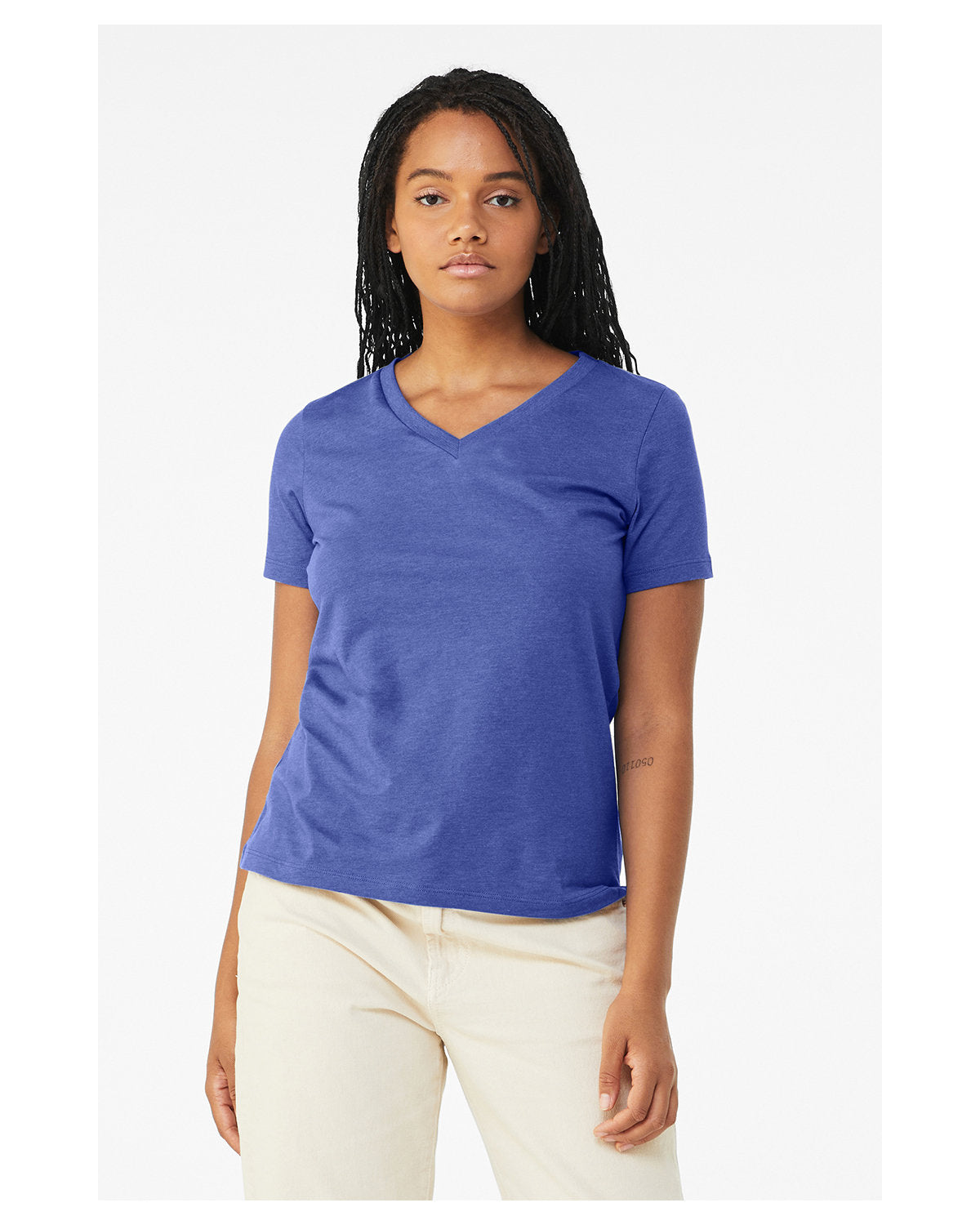 BELLA + CANVAS Women's Relaxed Heather CVC V-Neck Tee BC6405CVC Womens Apparel Shirts & Tops
