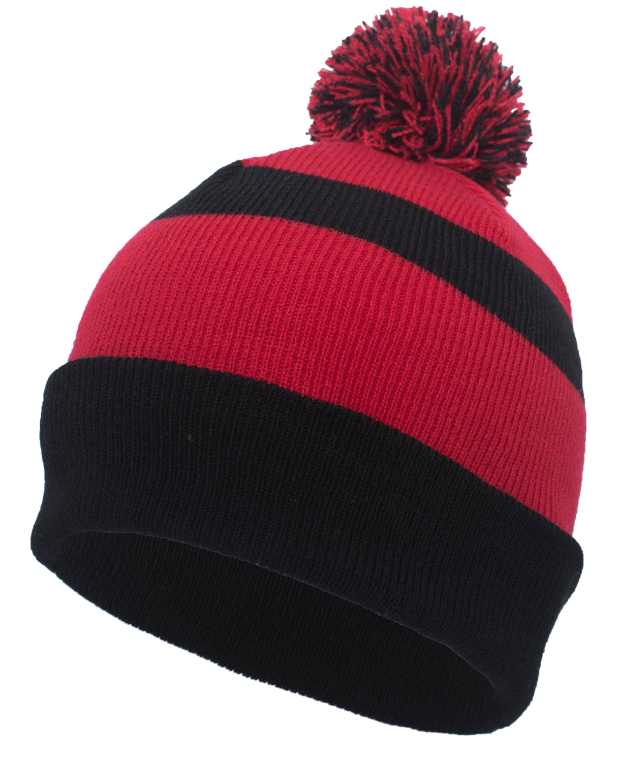 Pacific Headwear Knit Fold Over Pom-Pom Beanie Unisex Accessories Hats & Caps