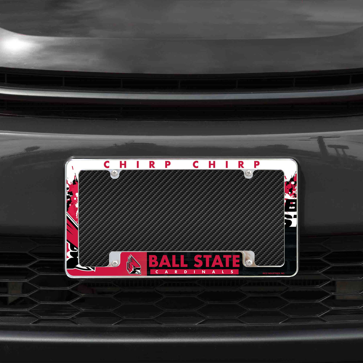 Rico Industries NCAA Ball State Cardinals Primary 12" x 6" Chrome License Plate Frame-1