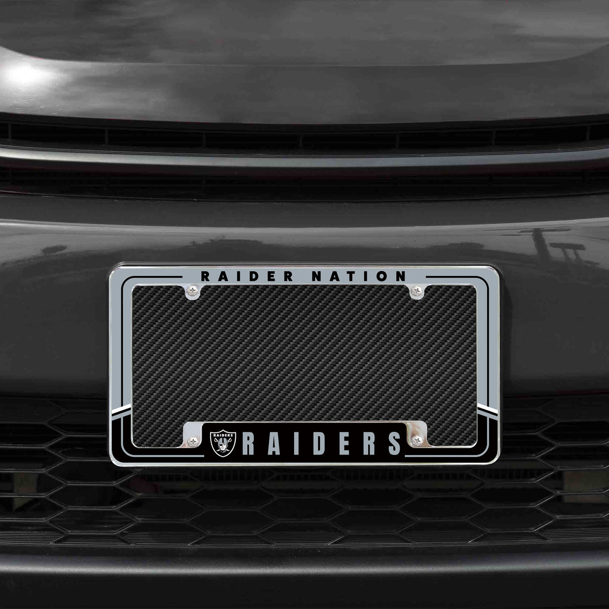 Rico Industries NFL Las Vegas Raiders Two-Tone 12" x 6" Chrome License Plate Frame-1