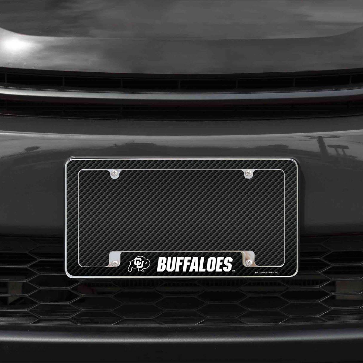 Rico Industries NCAA Colorado Buffaloes Carbon Fiber 12" x 6" Chrome License Plate Frame-1
