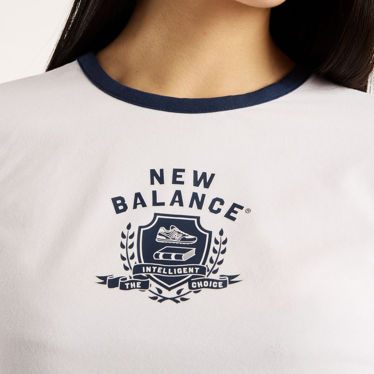 New Balance Women's Collegiate Badge Fitted Baby Ringer T-Shirt-4
