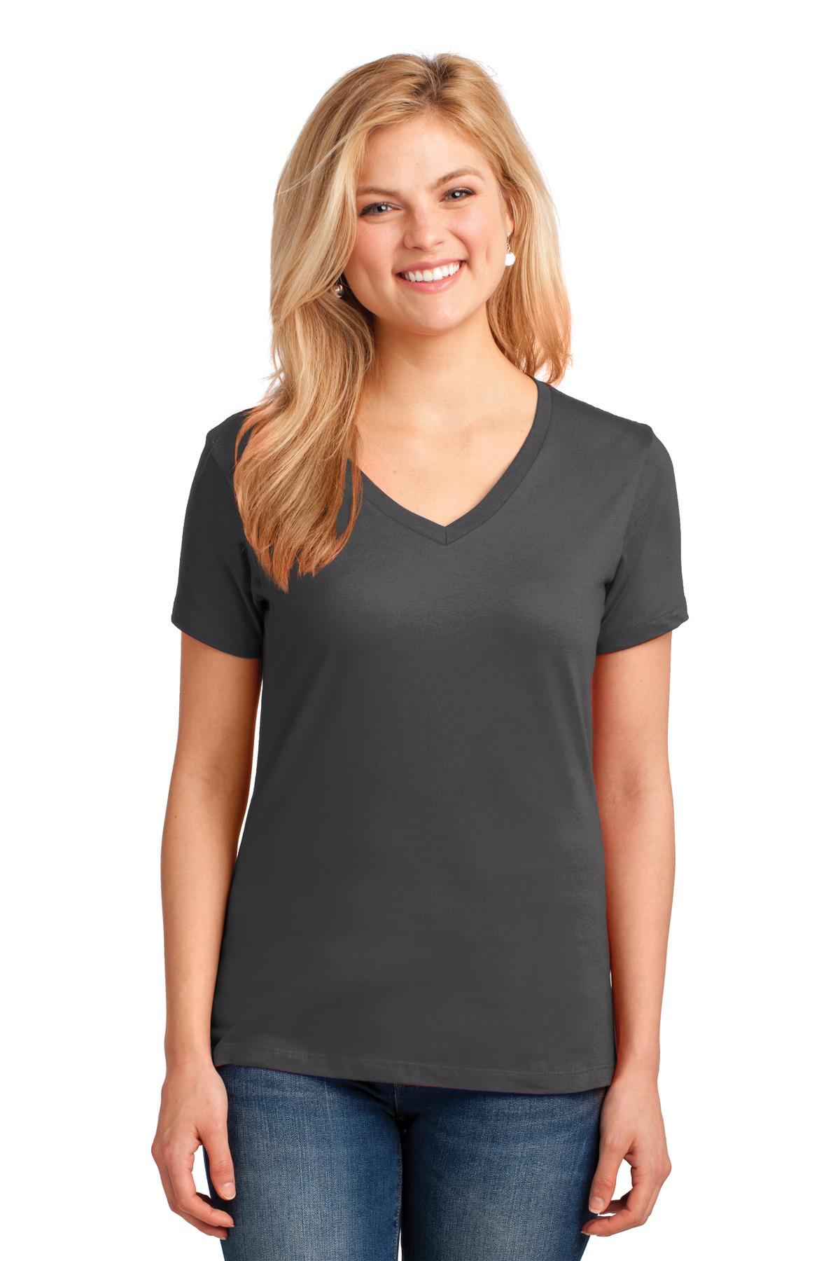 Port & Company Women's Core Cotton V-Neck Tee. LPC54V 2 of 3 Womens Apparel Shirts & Tops