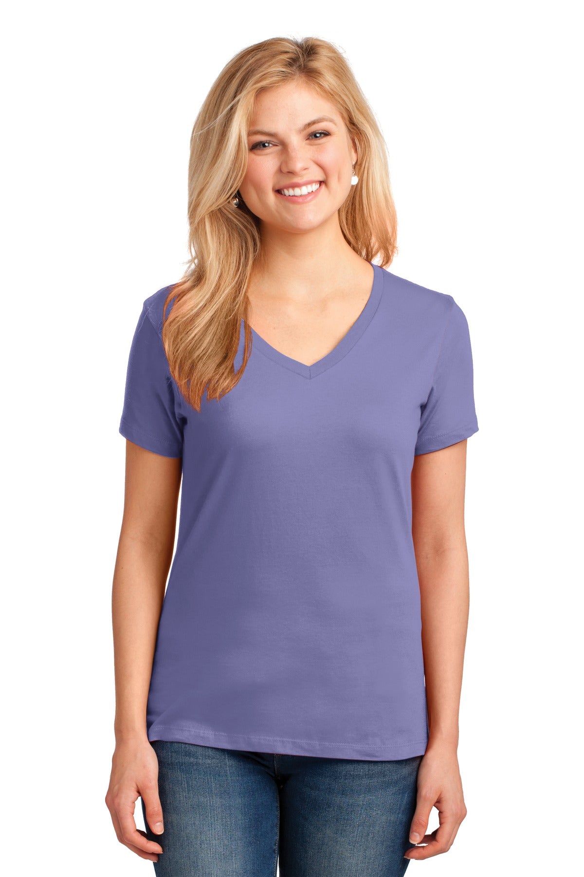 Port & Company Women's Core Cotton V-Neck Tee. LPC54V 2 of 3 Womens Apparel Shirts & Tops